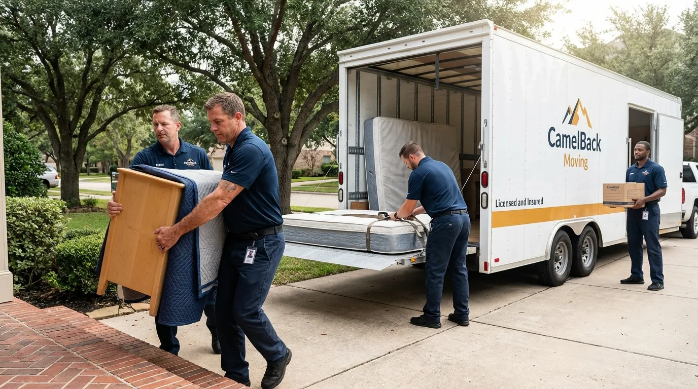Crew loading residential truck for cross-state move from Kentland, IN